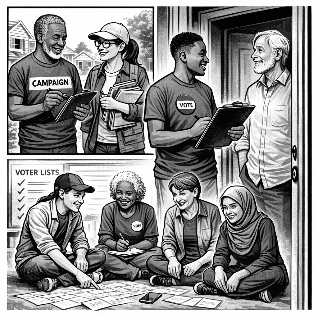 Door canvassing visual illustrating why face-to-face voter conversations remain the strongest form of voter mobilization.