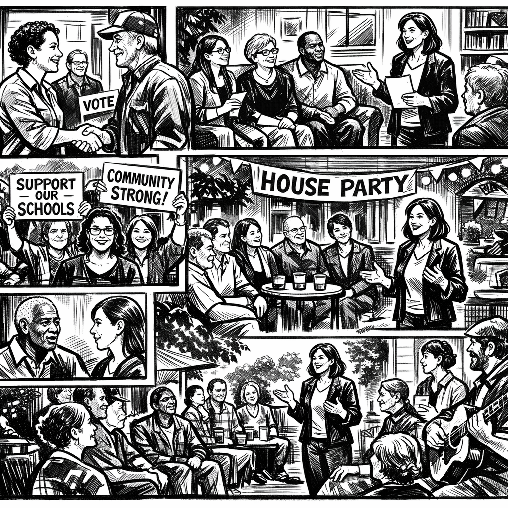 Trusted neighborhood leaders and supporters gathered in a house party conversation with a campaign candidate.